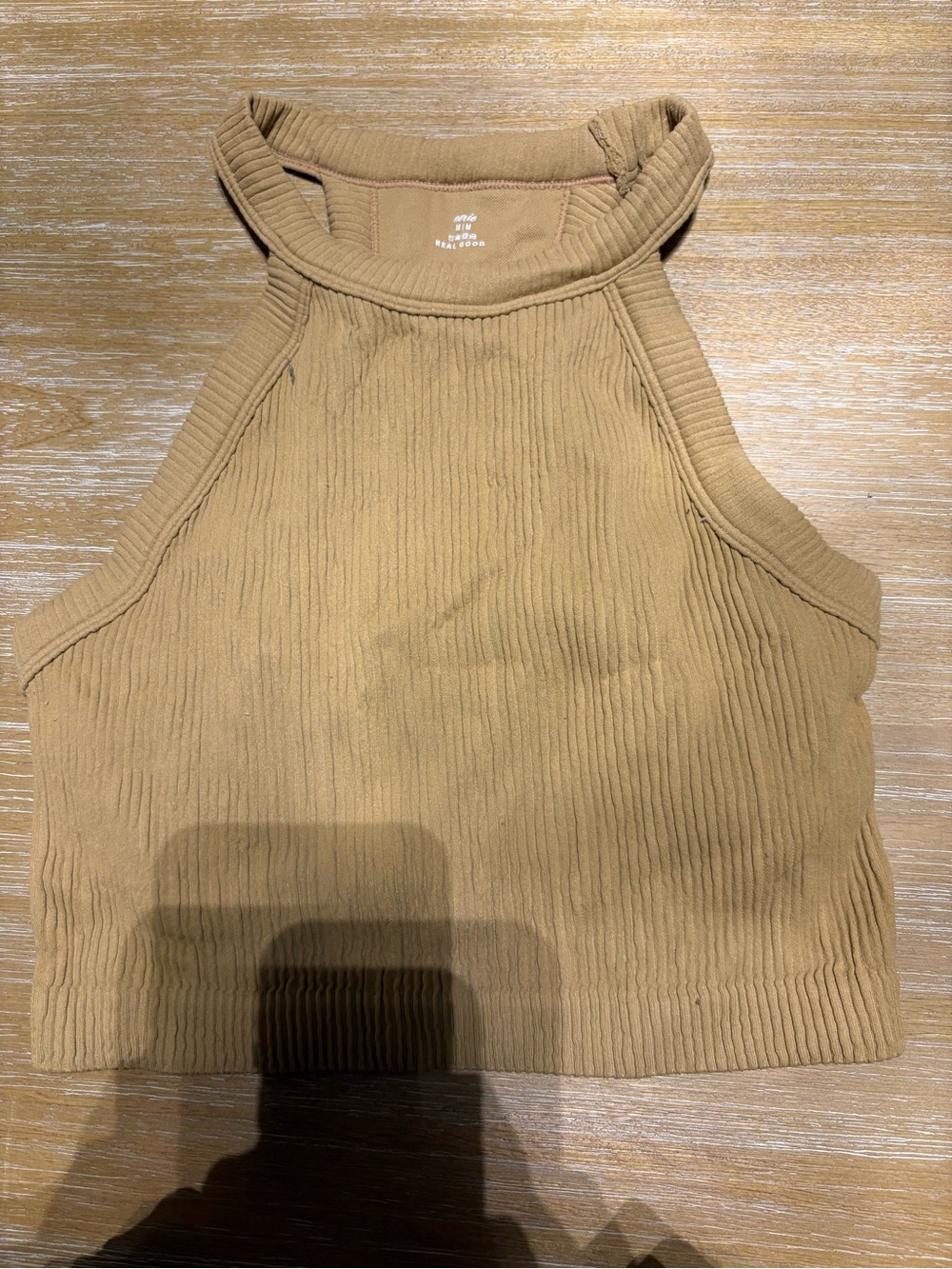 aerie Ribbed High-Neck Cropped Tank - Camel